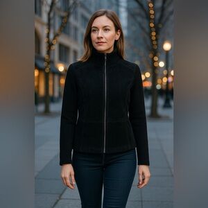 Covington Black Suede Large Knit Sleeve Jacket Mixed Media Women L City Chic